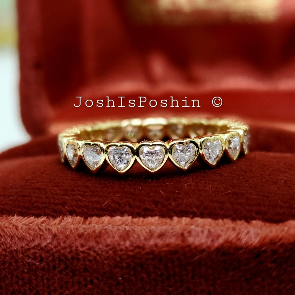 Heart Moissanite full eternity band in 18K yellow gold over sterling silver